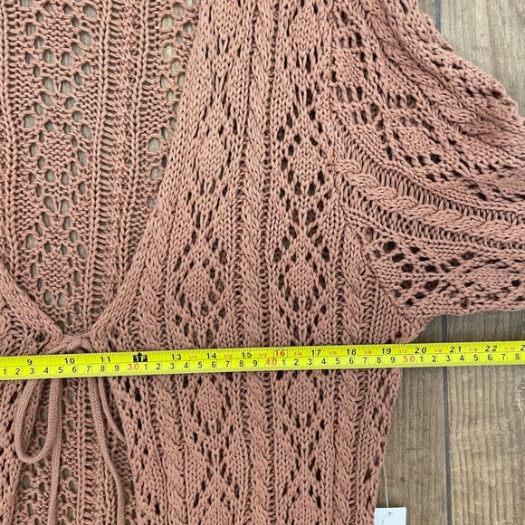 Venus Crochet Cardigan Womens 2X Brown Front Tie Tassel Cotton Longline Festival - Picture 7 of 10